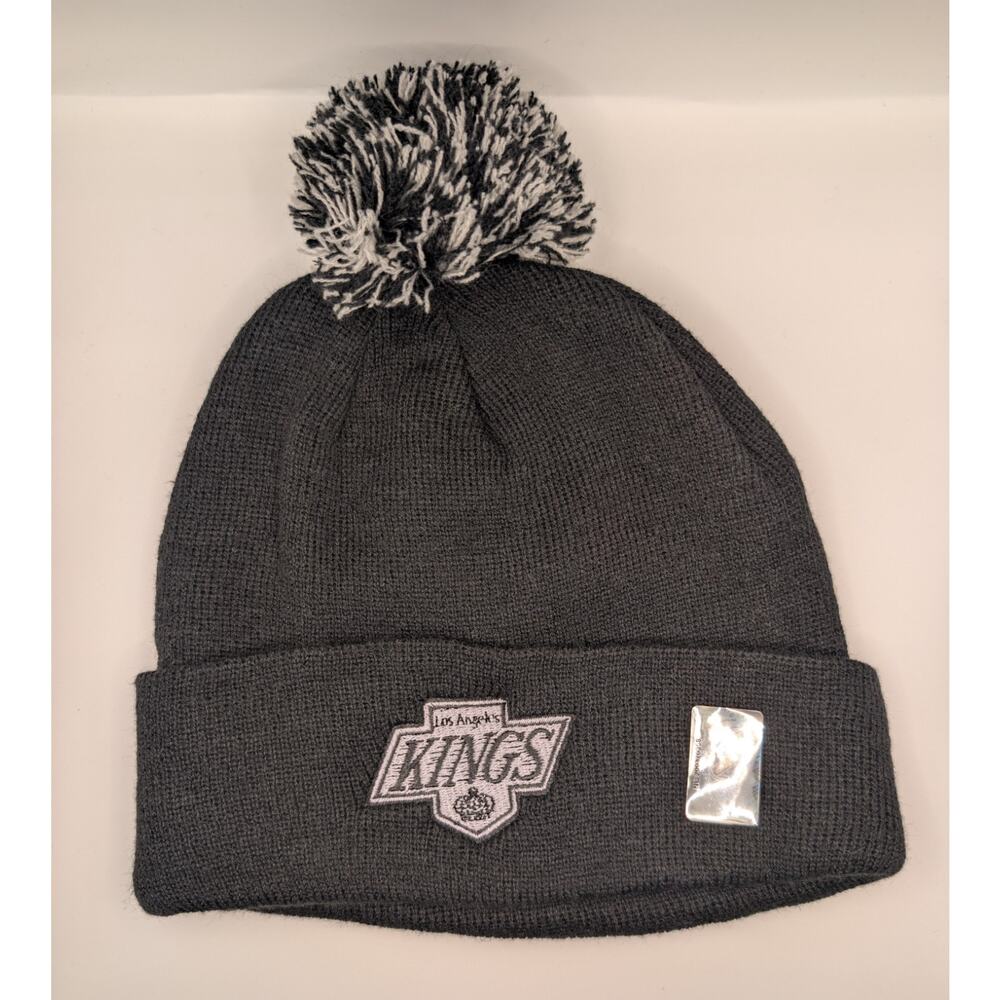 Los Angeles Kings Pom Beanie Hat | NHL Licensed | Black & White Knit Cuffed Cap